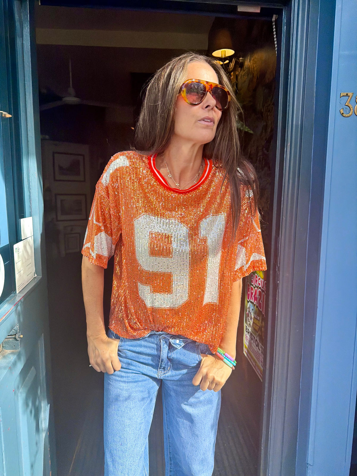 Sequin NFL Inspired Top - Orange