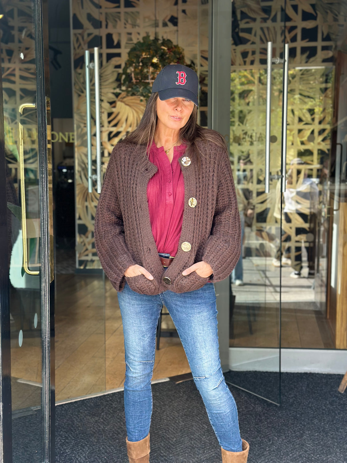 Saira Gold Button Cardigan - Chocolate