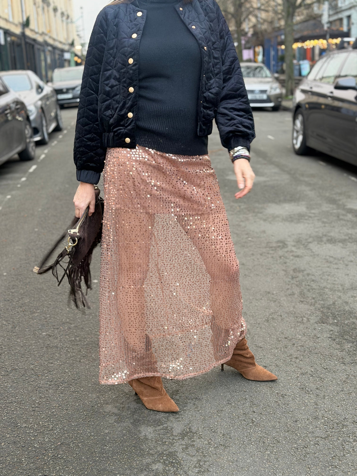 Christin Sequin Skirt - Rose Gold