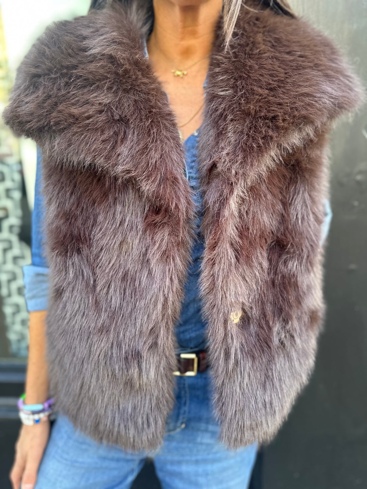Hallie Faux Fur Gilet - Chocolate