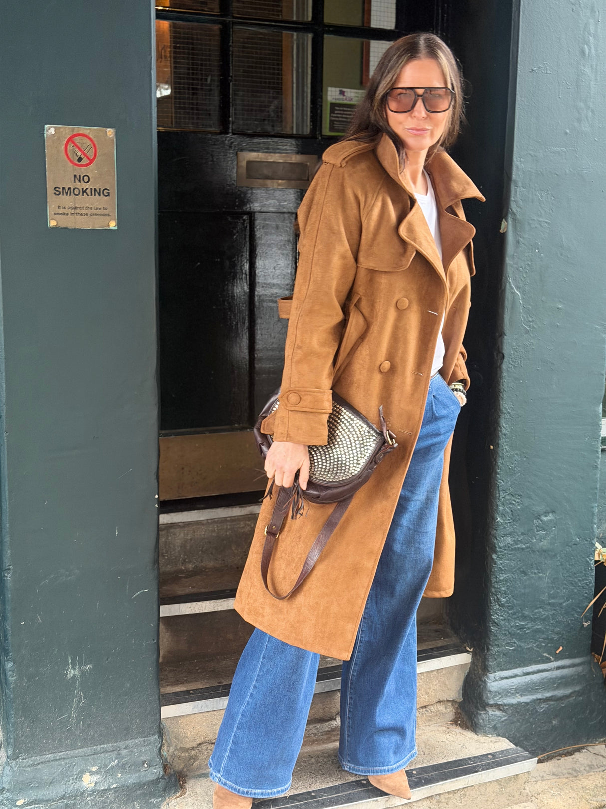 Tabitha Faux Suede Trench - Tan