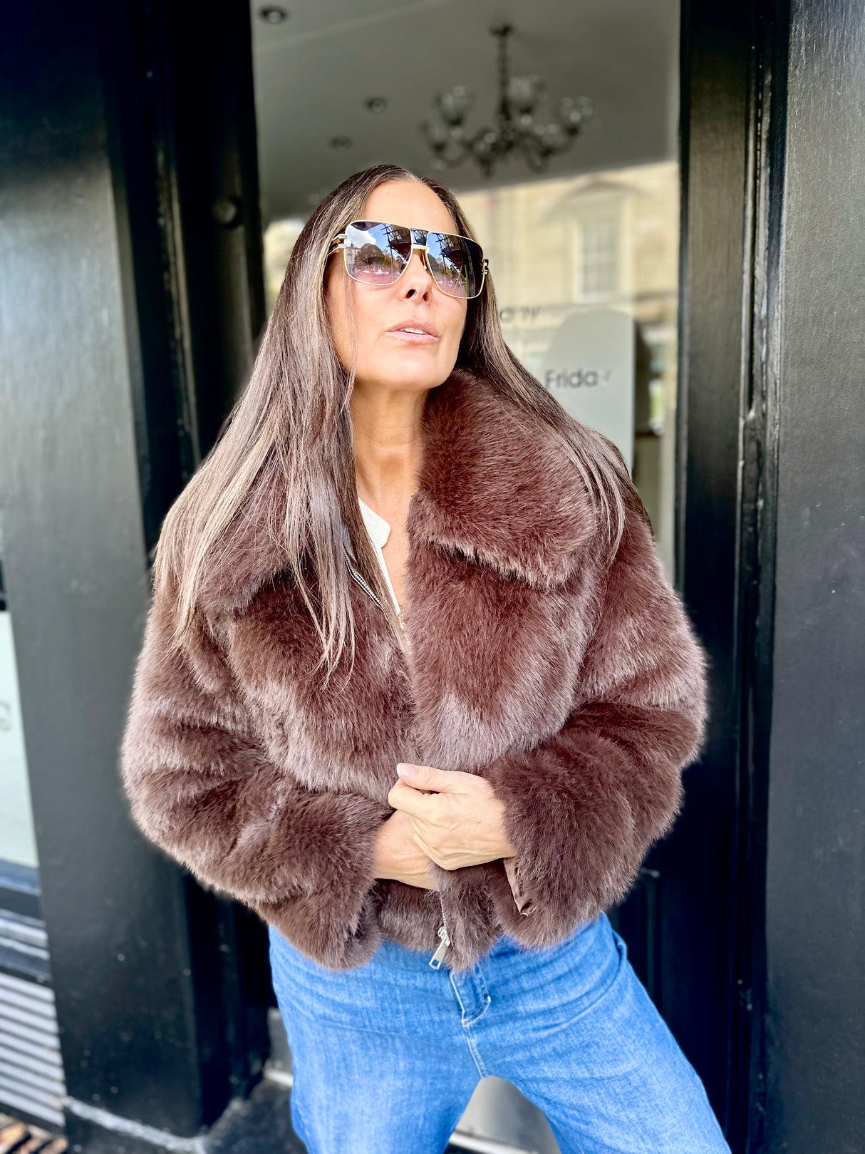 Caggie Faux Fur Jacket - Chocolate