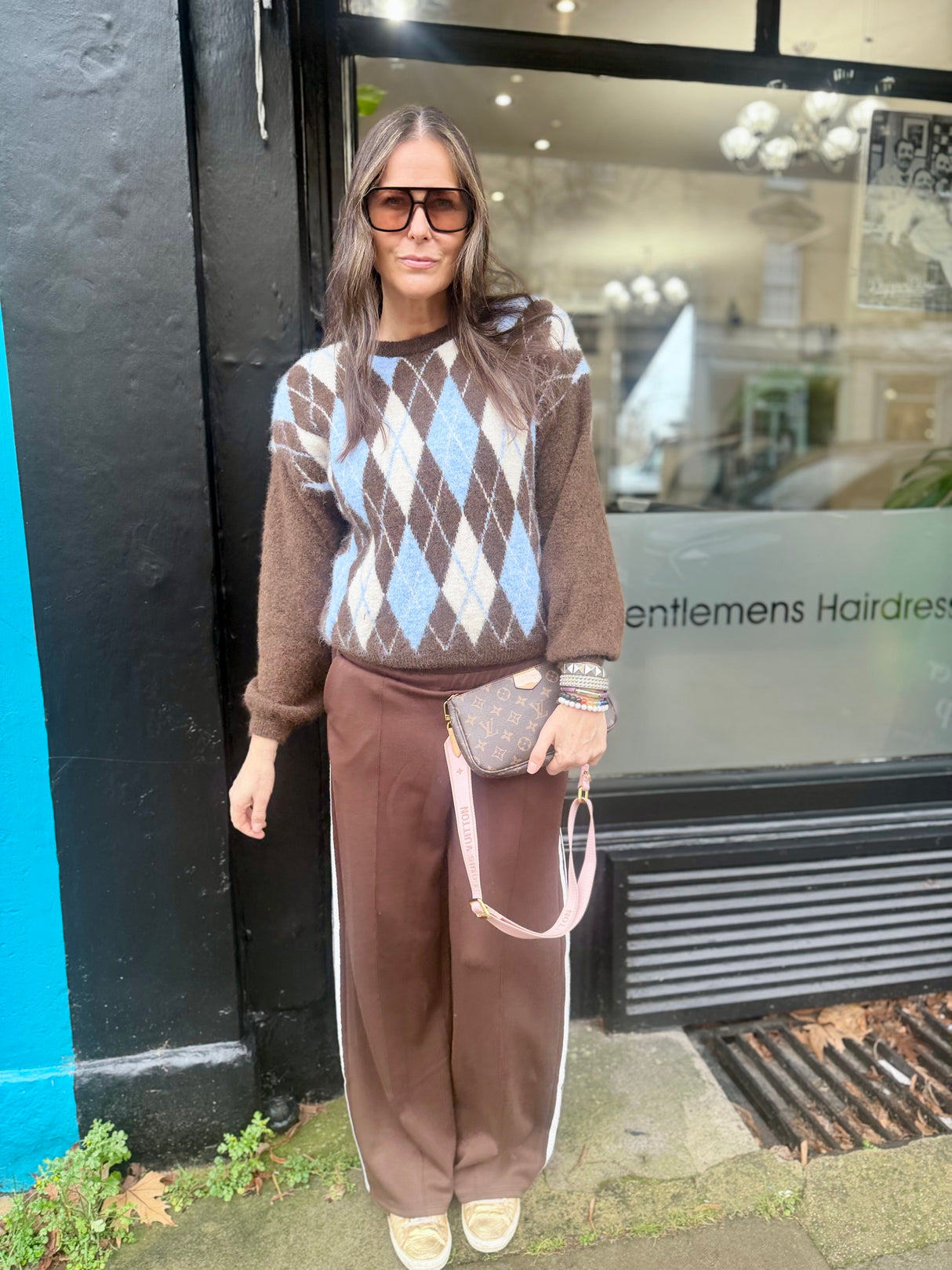 Argyle Crew Neck - Chocolate