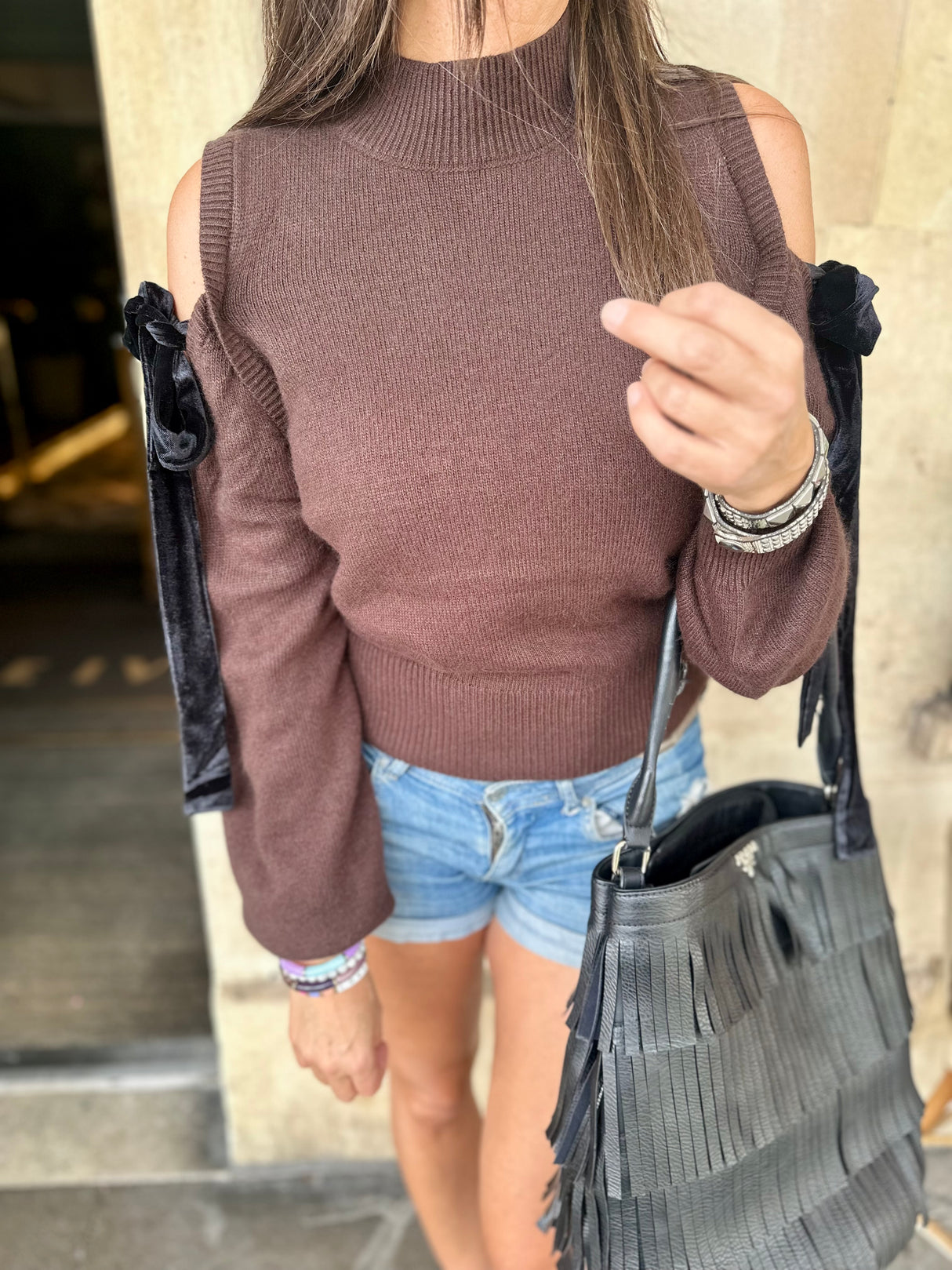 Keeley Cold Shoulder Knit - Brown