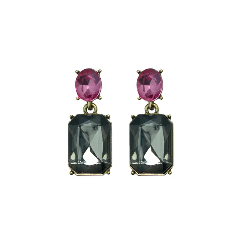 Oval Gem Earring - Slate/Pink