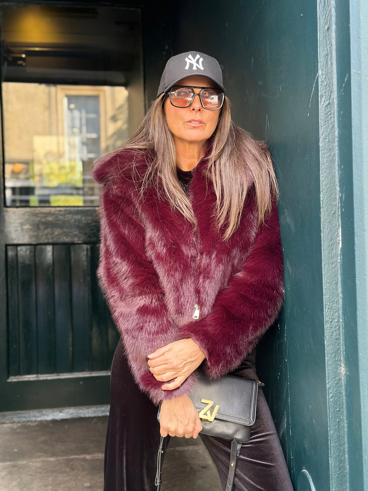 Caggie Faux Fur Jacket - Cherry