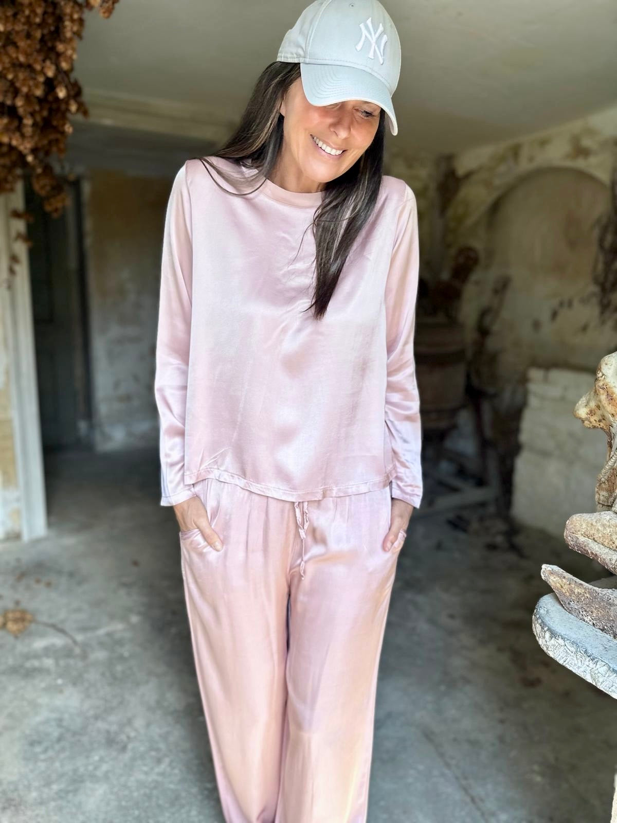 Isobel Silk Blend LS Top - Powder Pink