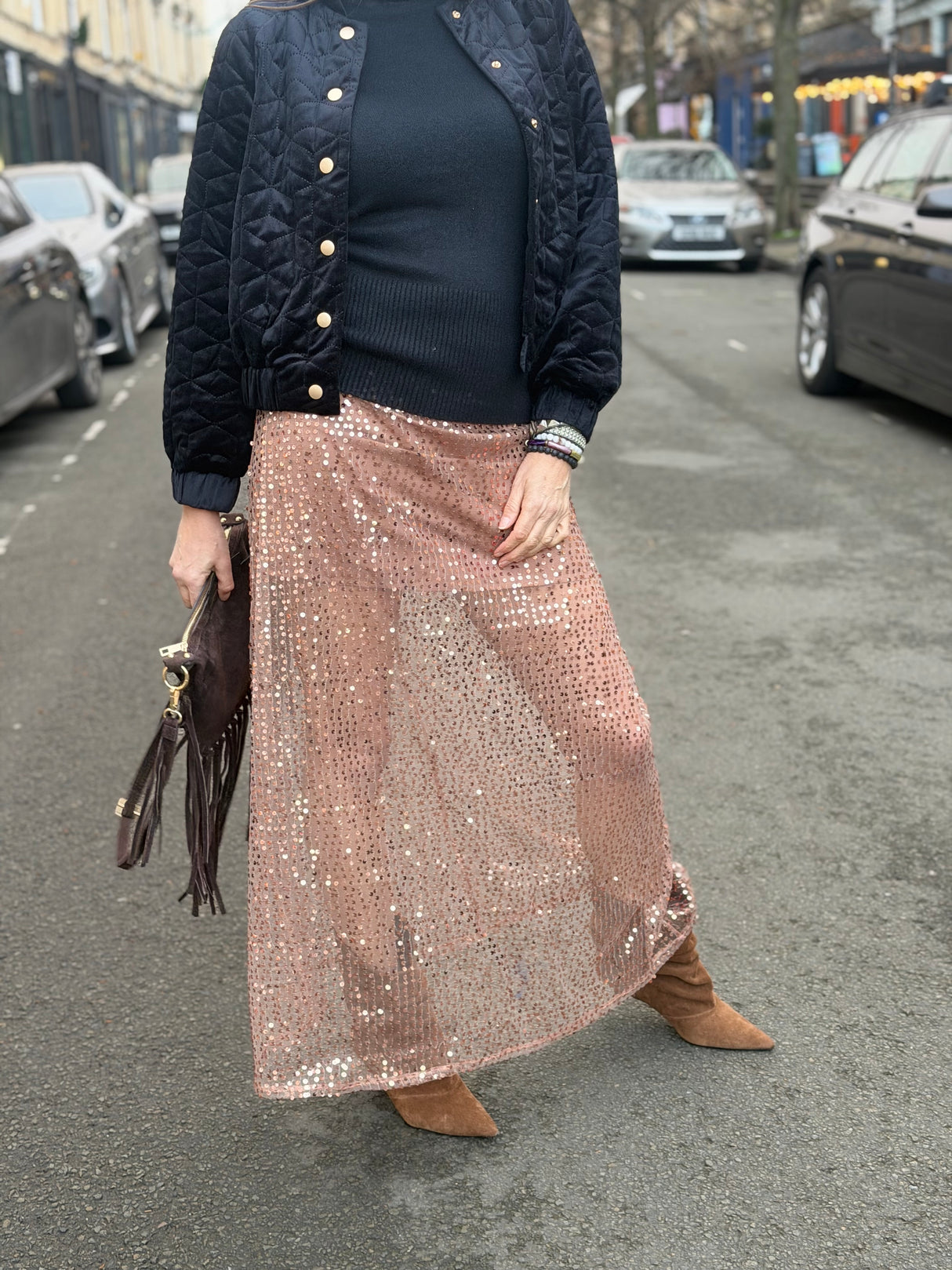 Christin Sequin Skirt - Rose Gold