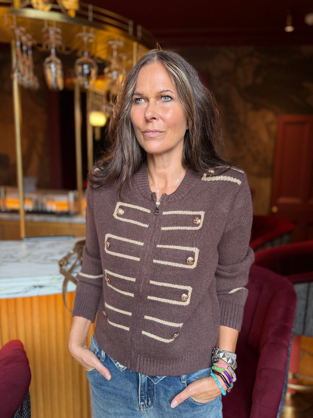 Hazel Military Knitted Jacket - Brown