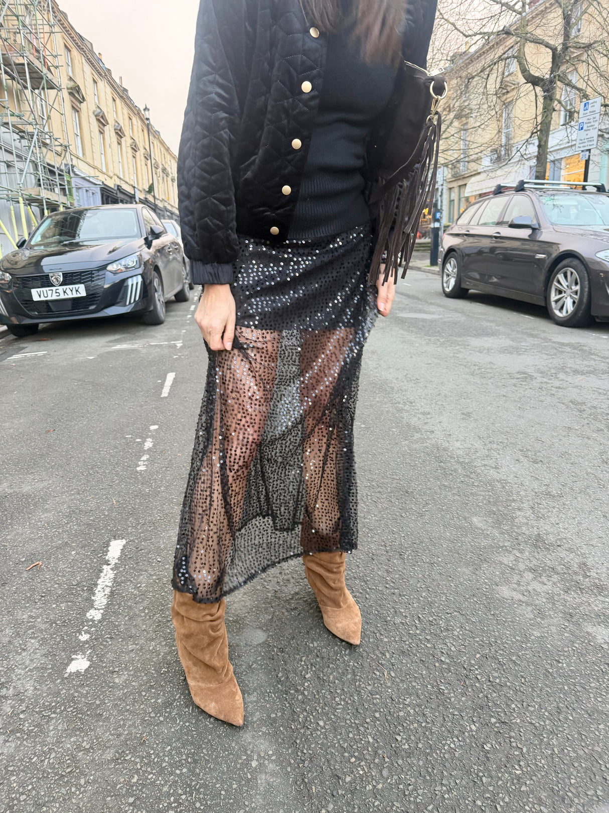 Christin Sequin Skirt - Black