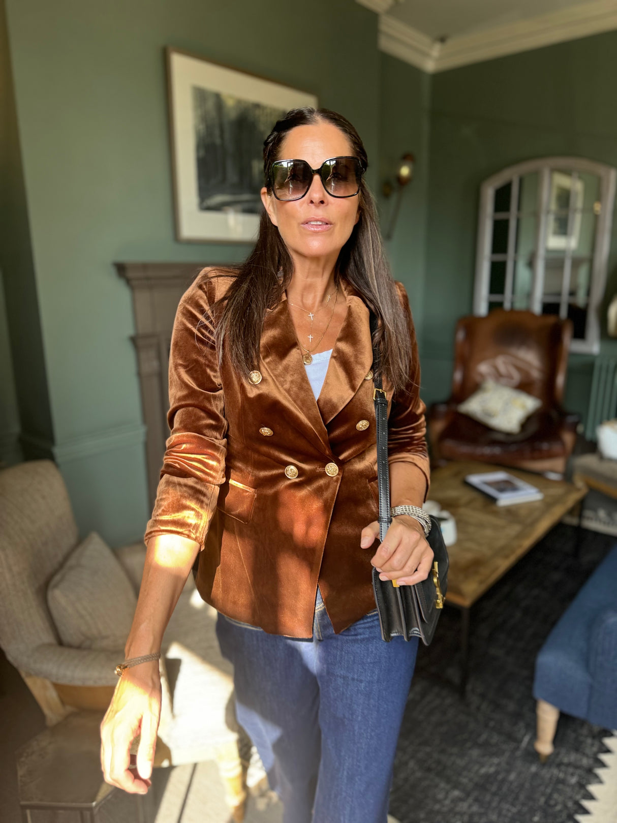 Victoria Velvet Blazer - Bronze