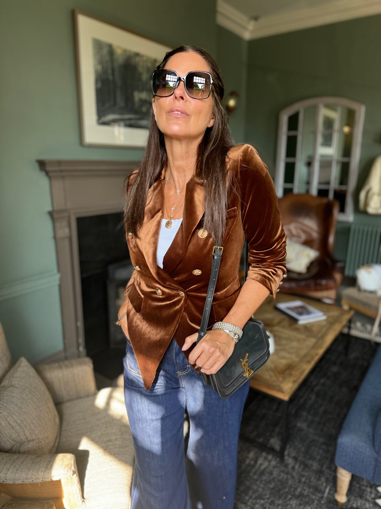 Victoria Velvet Blazer - Bronze