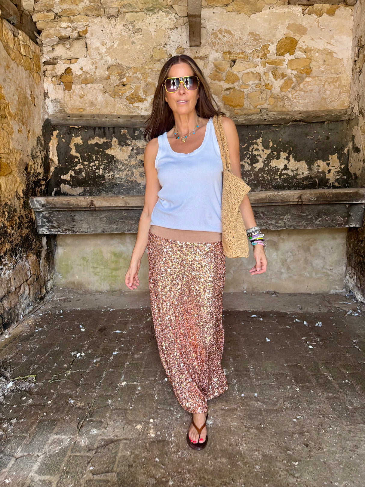 Seline Sequin Skirt - Rose Gold