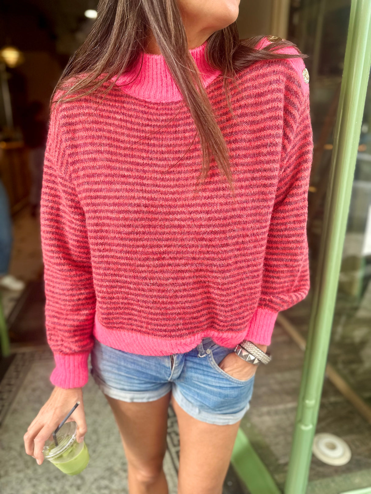 Alaia Knit with Buttons - Hot Pink