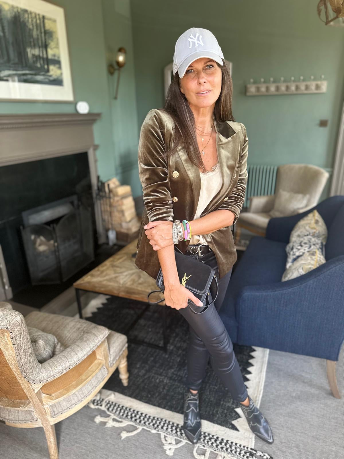 Victoria Velvet Blazer - Army Green