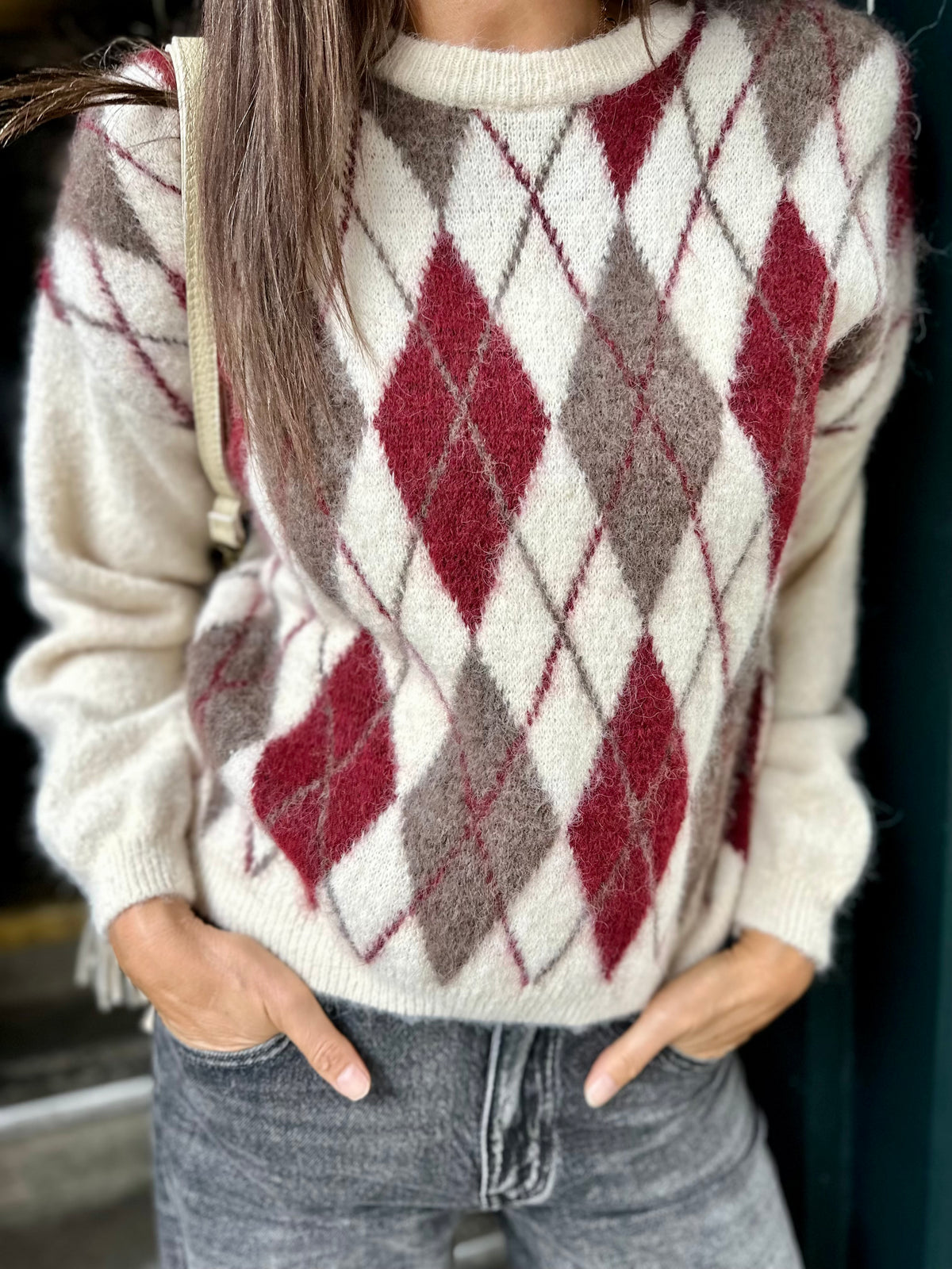 Argyle Crew Neck - Ivory