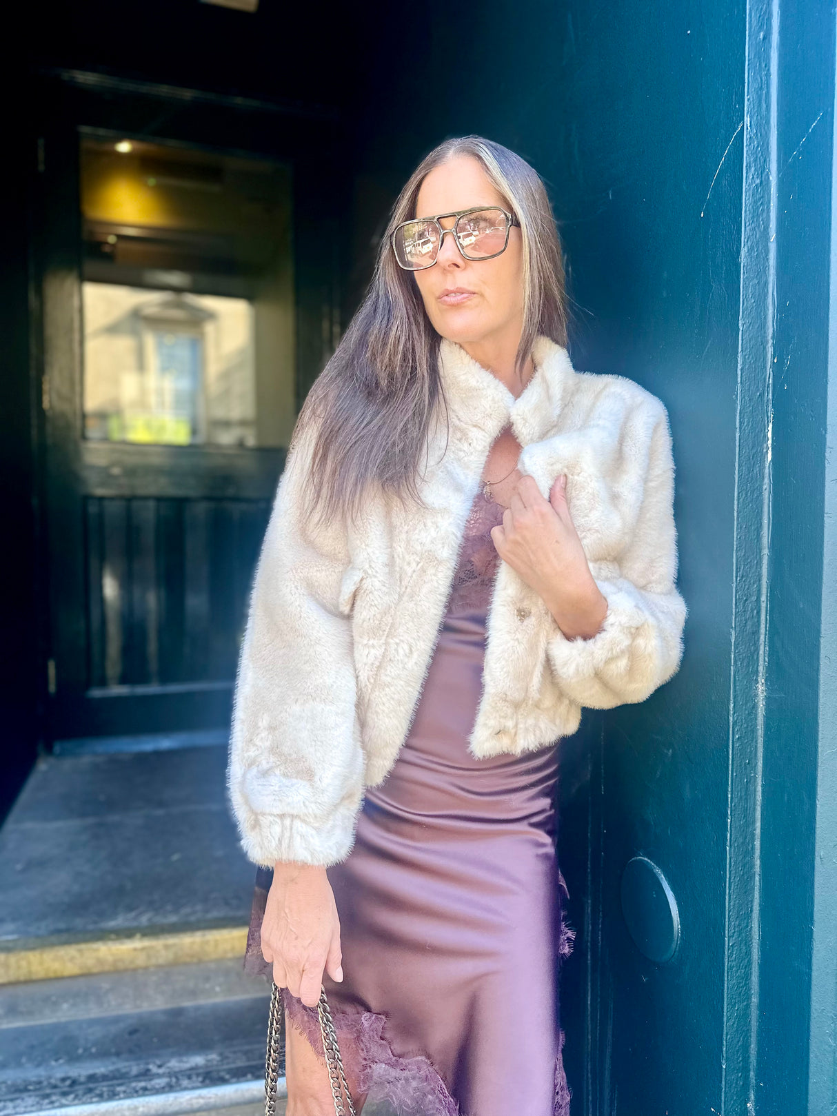 Benny Faux Fur Bomber Jacket - Cream