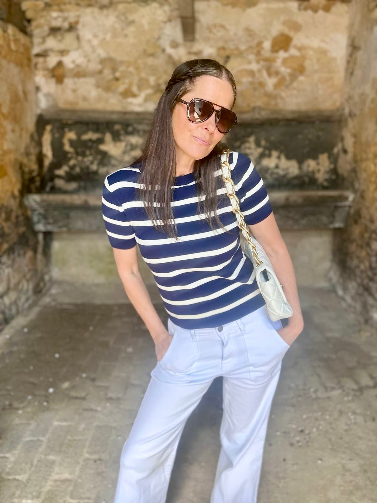 Cassia Knit - Navy/White