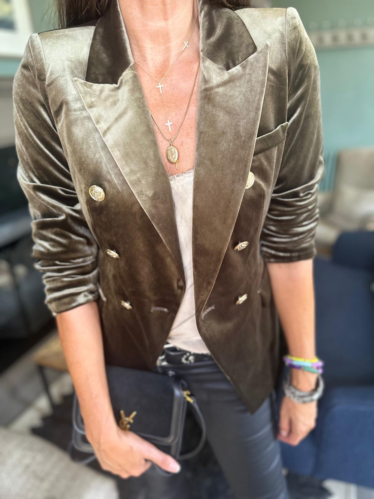 Victoria Velvet Blazer - Army Green