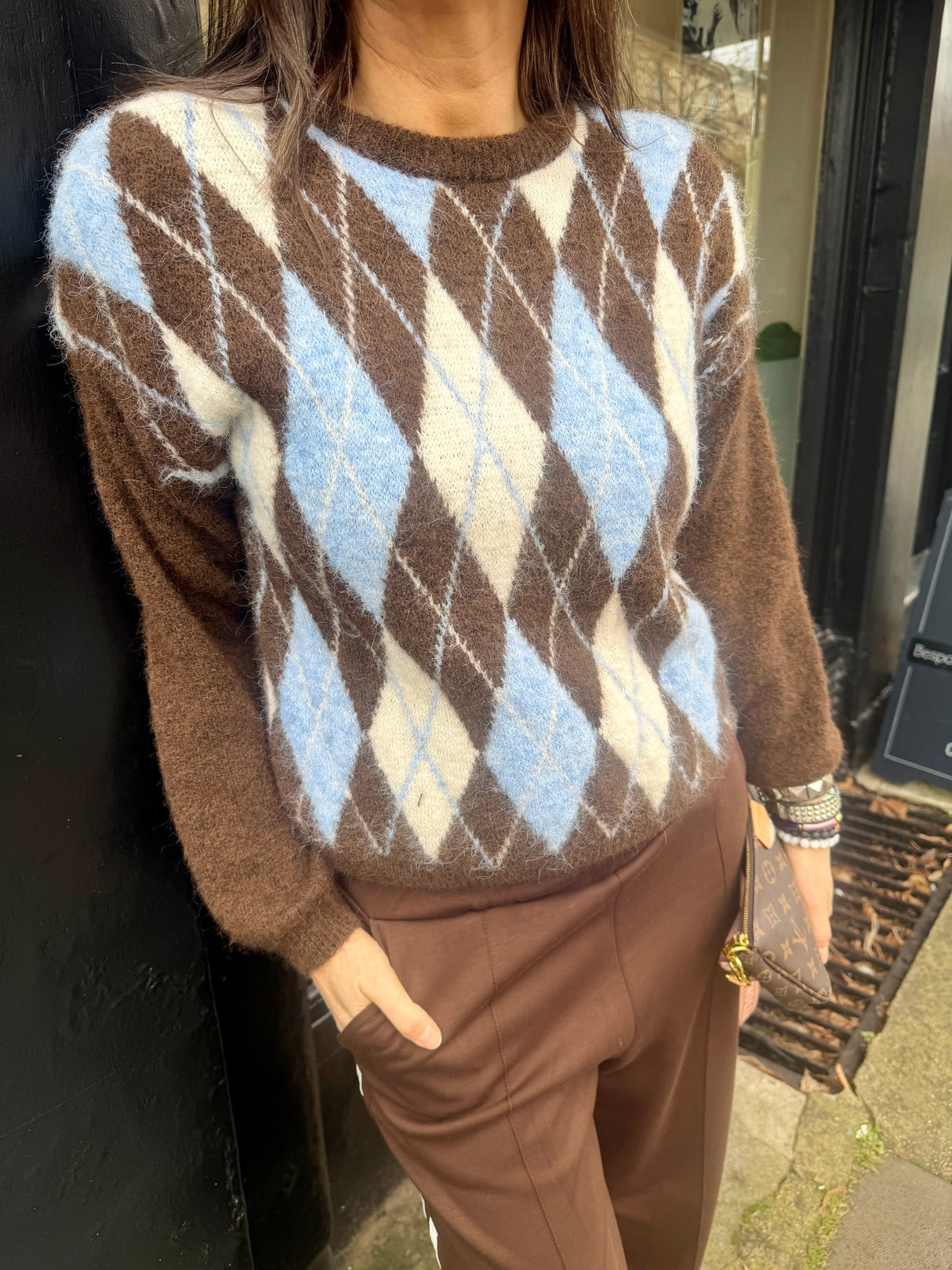 Argyle Crew Neck - Chocolate