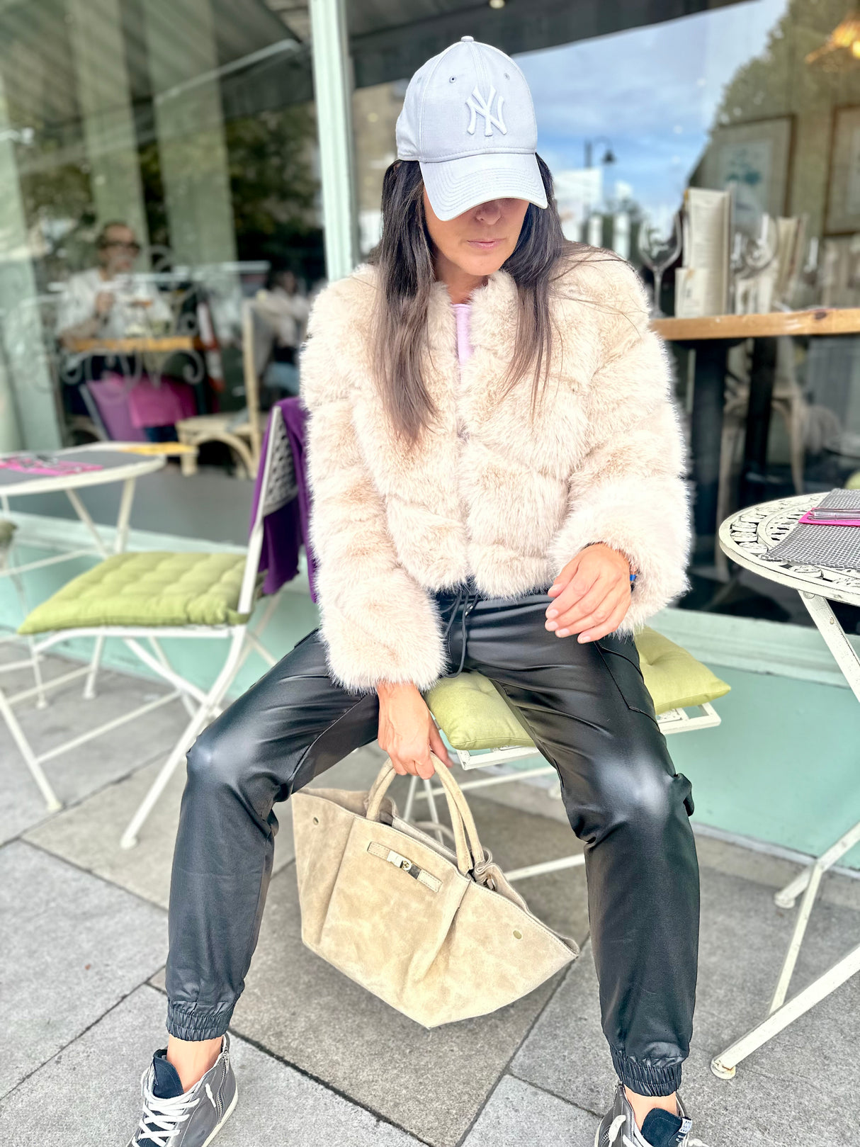 Melli Suede Leather Bag - Stone