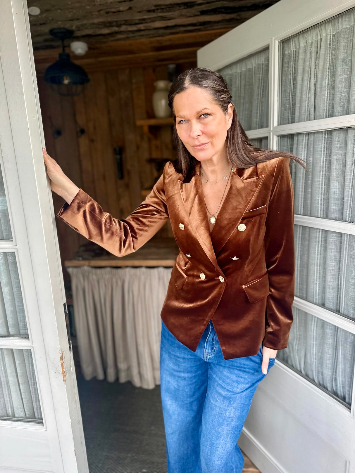 Victoria Velvet Blazer - Bronze