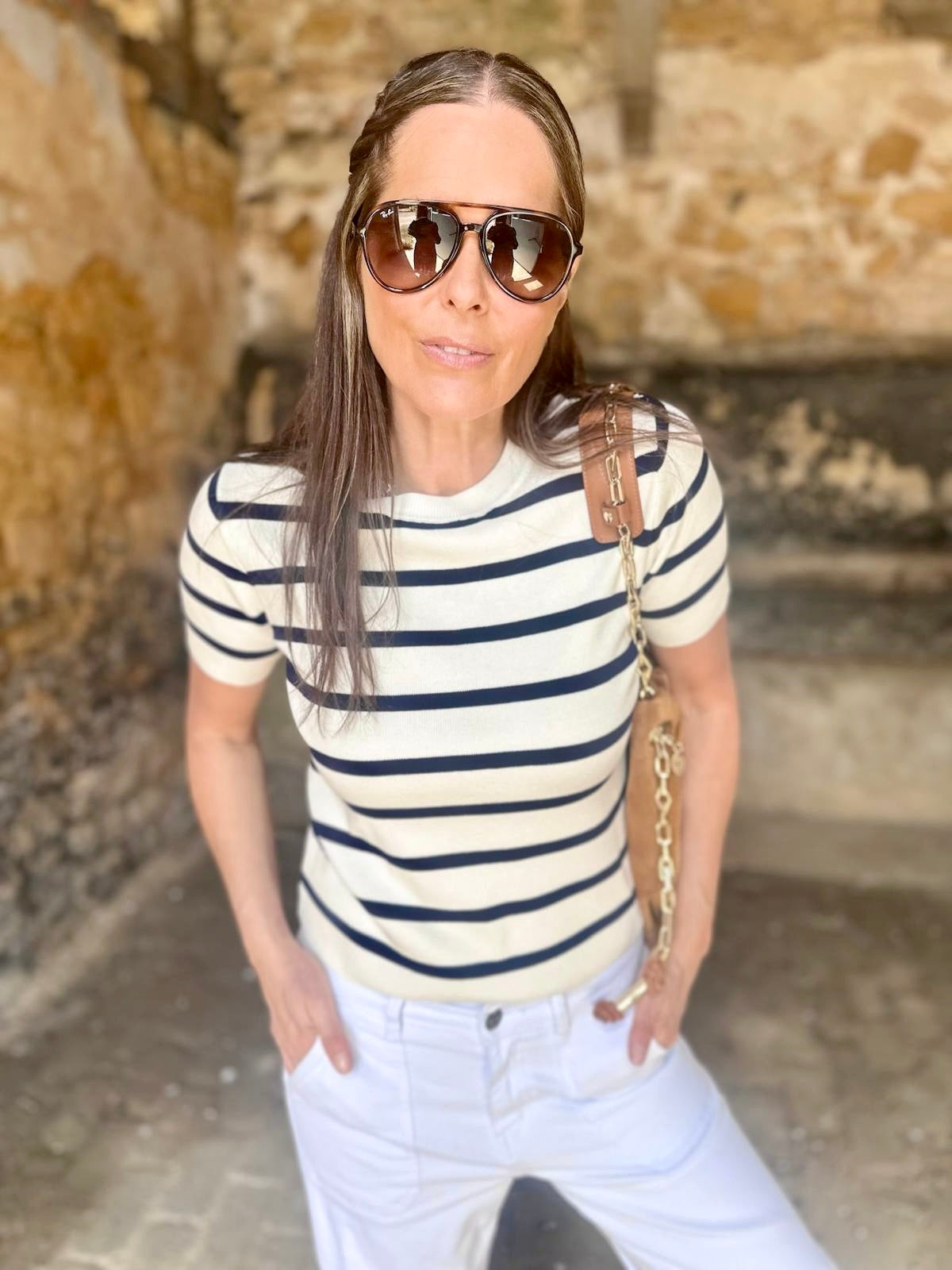 Cassia Knit - White/Navy