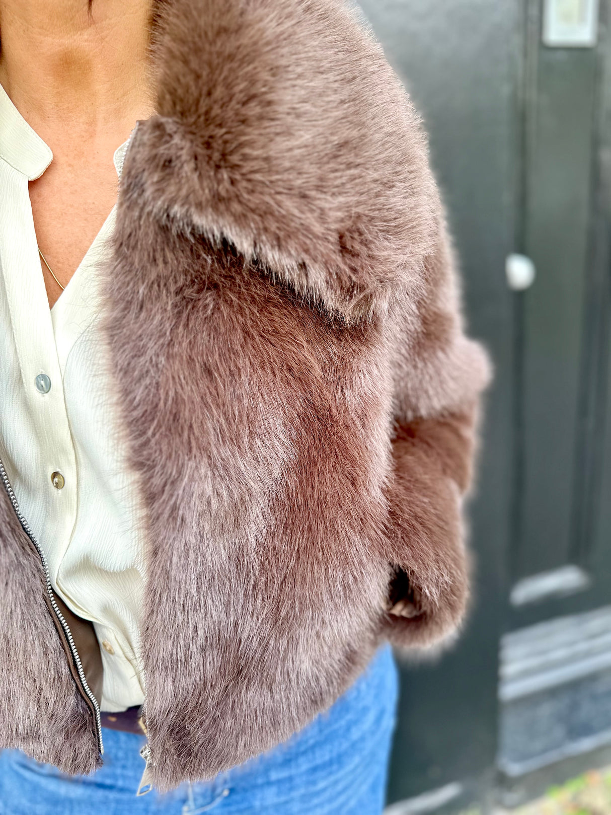 Caggie Faux Fur Jacket - Chocolate