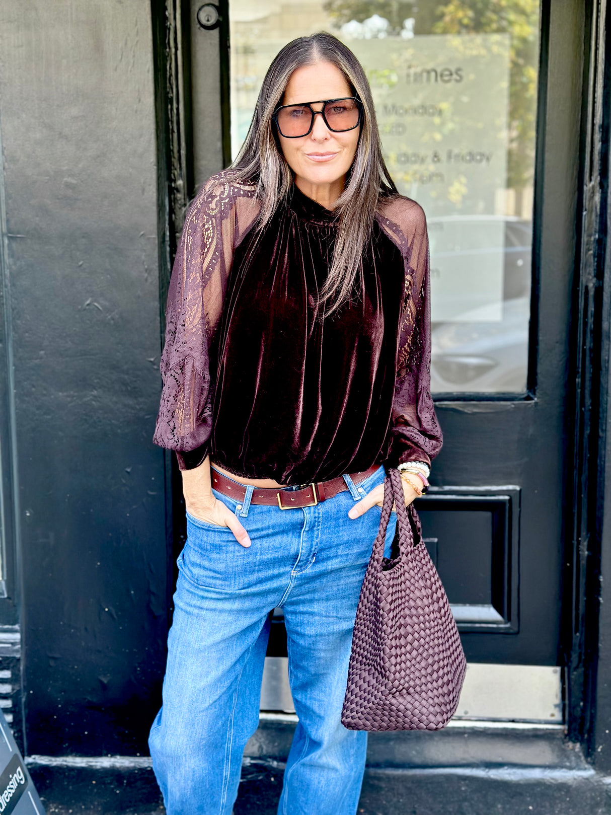 Rory Lace Sleeve Top - Chocolate