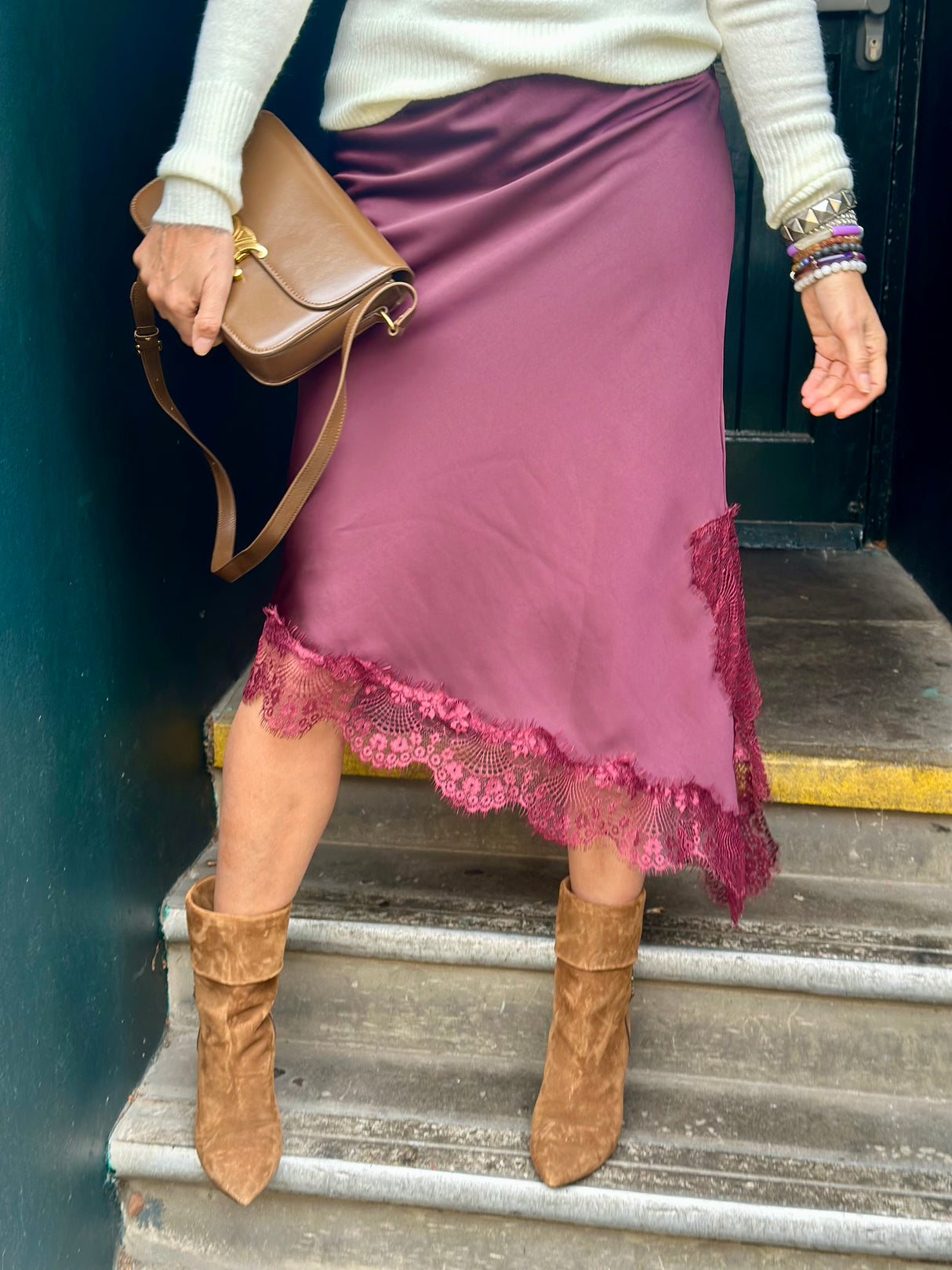 Edith Satin Lace Skirt