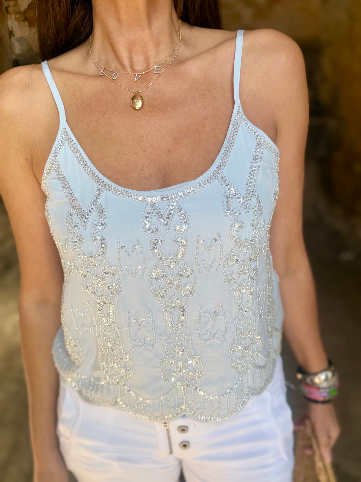 Christina Embellished Cami - Blue