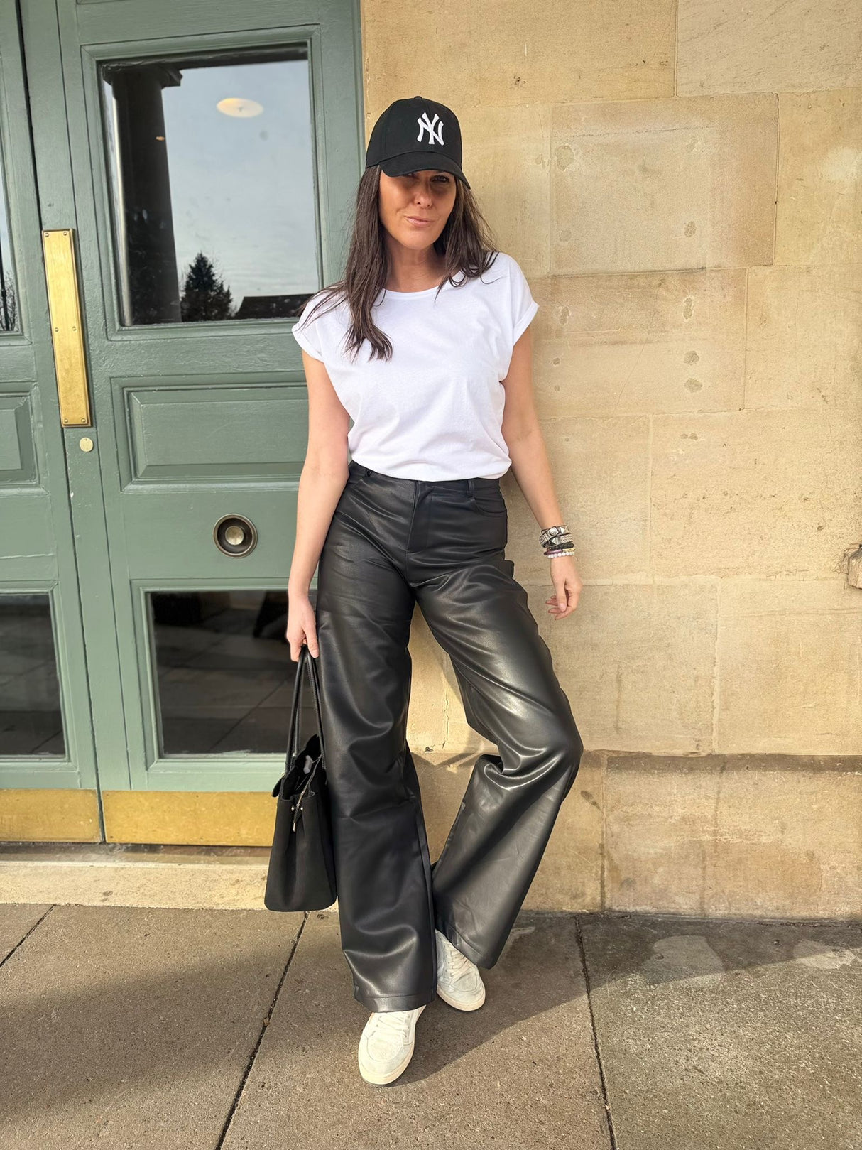 Ally Faux Leather Barrel Pant - Black