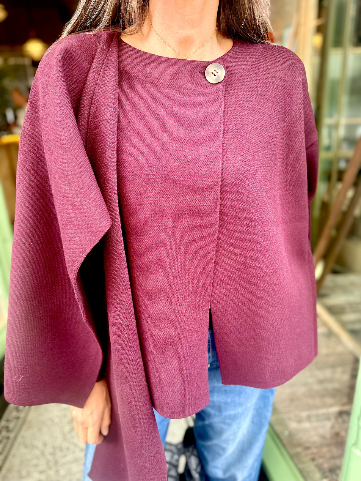 Fliss Knitted Cape with Scarf - Cherry