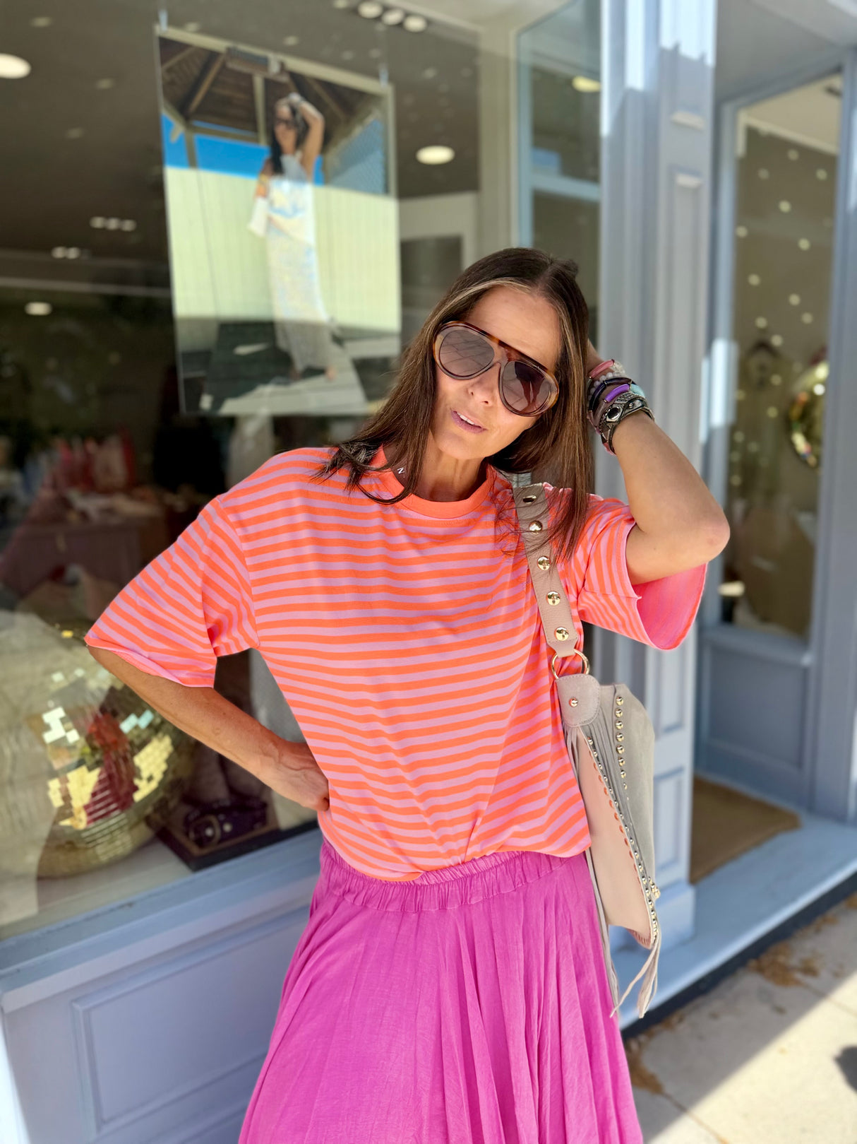 Lara Stripe Tee - Neon