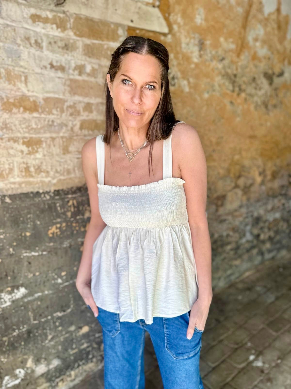 Quinn Shirred Top - Natural