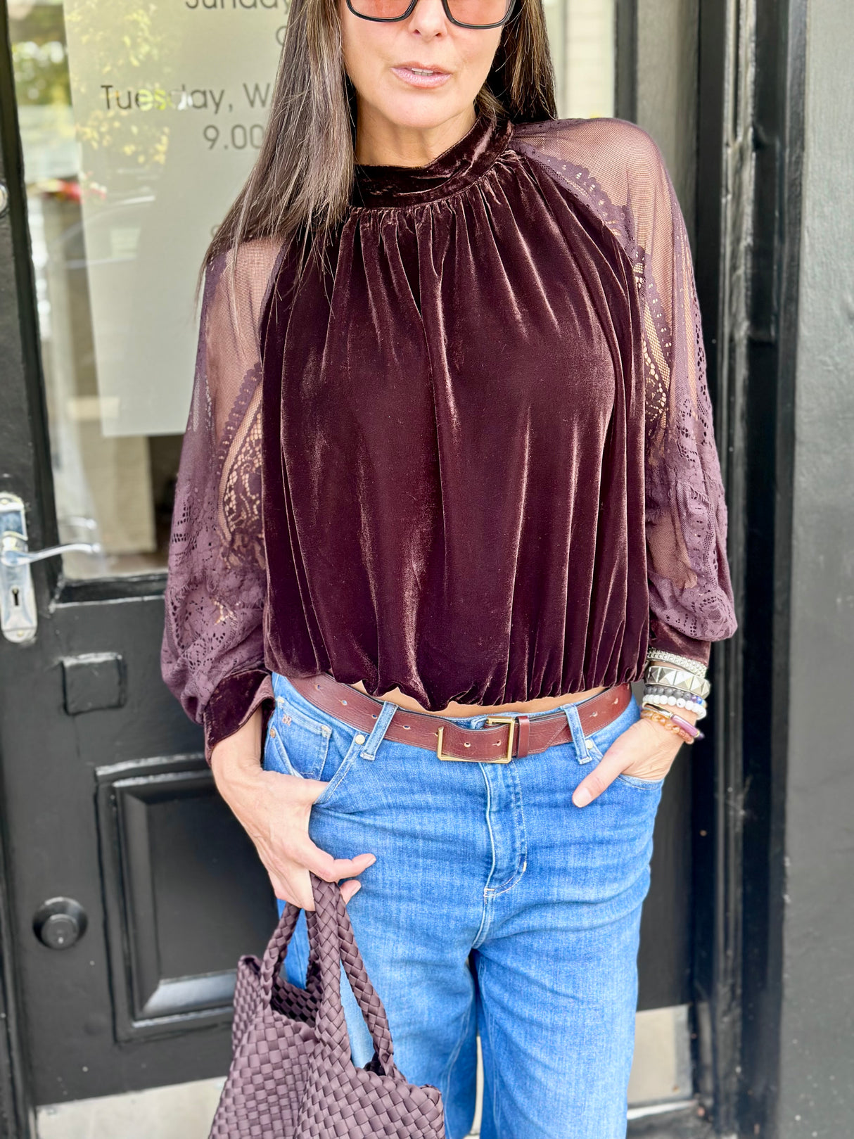 Rory Lace Sleeve Top - Chocolate