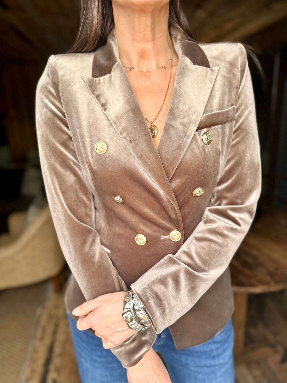 Victoria Velvet Blazer - Mushroom