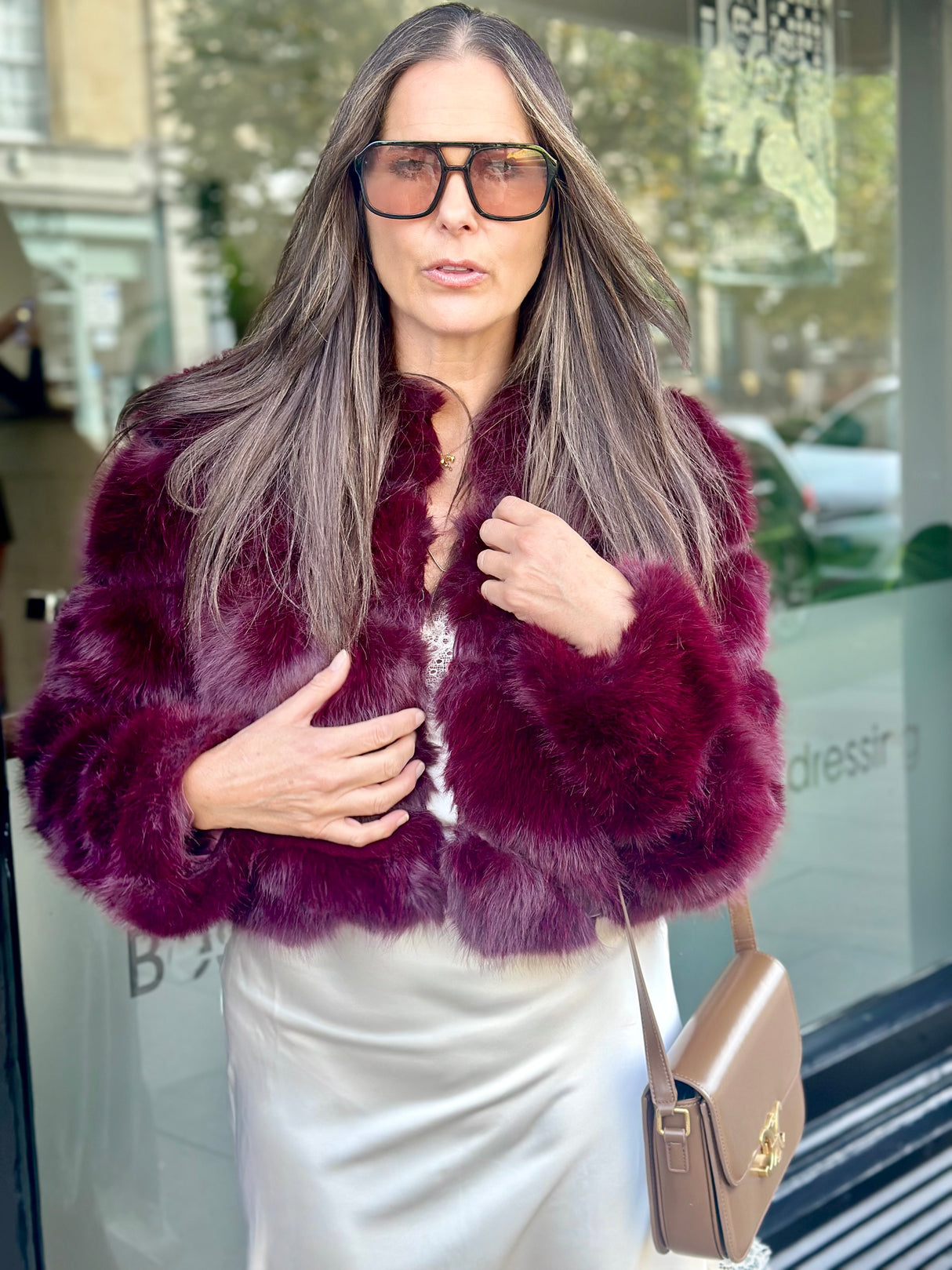 Anastasia Faux Fur Coat - Cherry