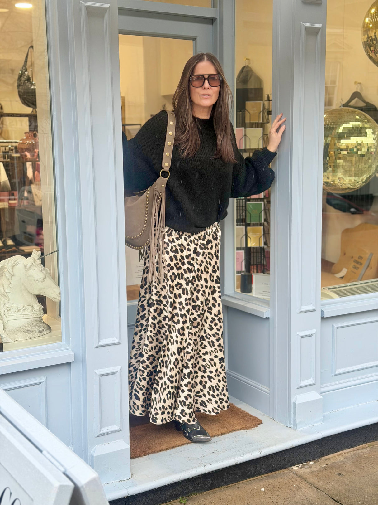 Layla Animal Print Midi Skirt - Sand