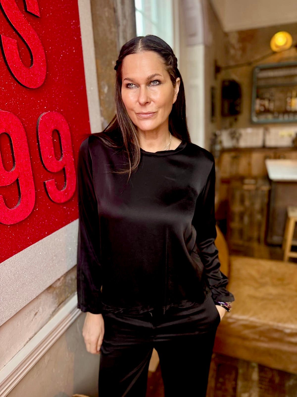 Isobel Silk Blend LS Top - Black