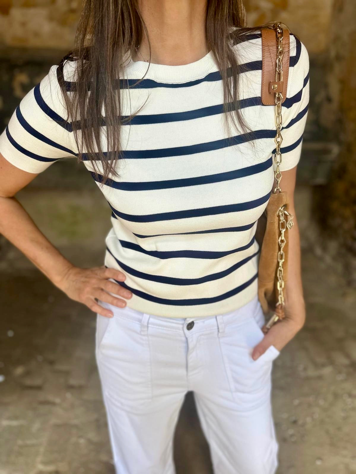 Cassia Knit - White/Navy