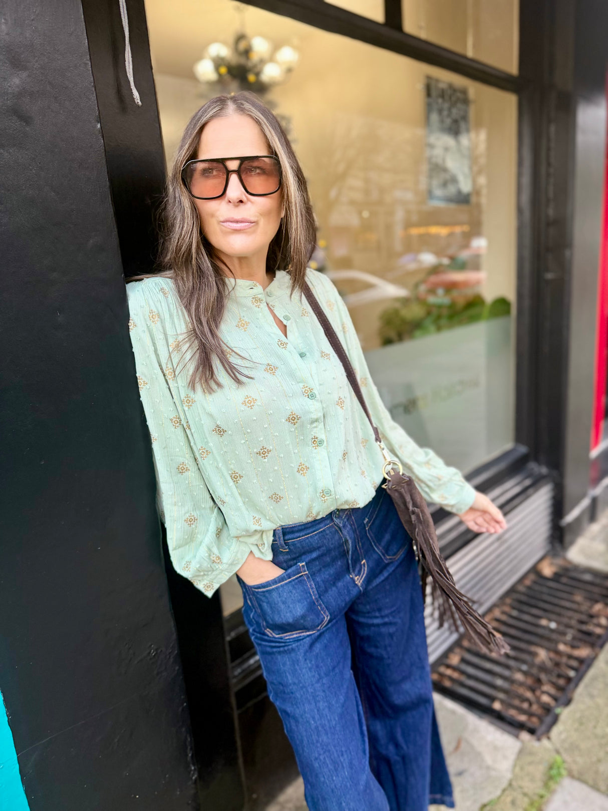 Greta Printed Blouse - Mint