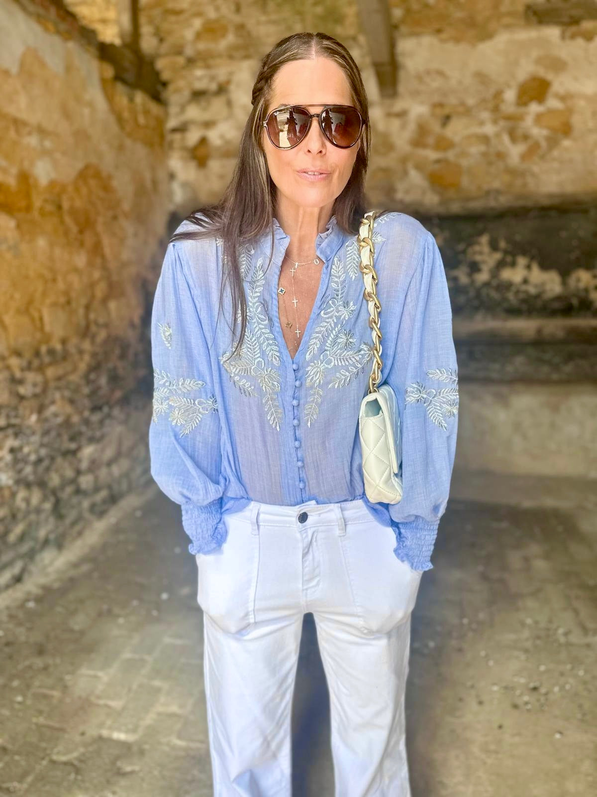 Neomie Embroidered Blouse Blue