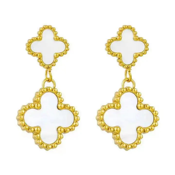 Four Leaf Drop Earring - White/Gold