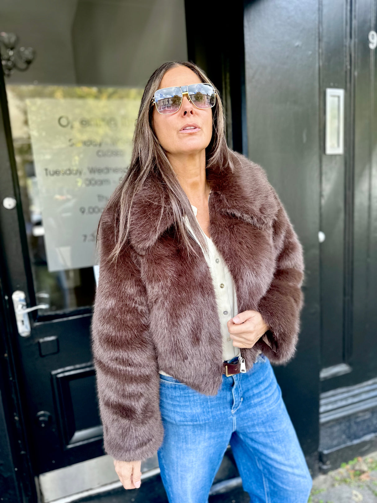 Caggie Faux Fur Jacket - Chocolate