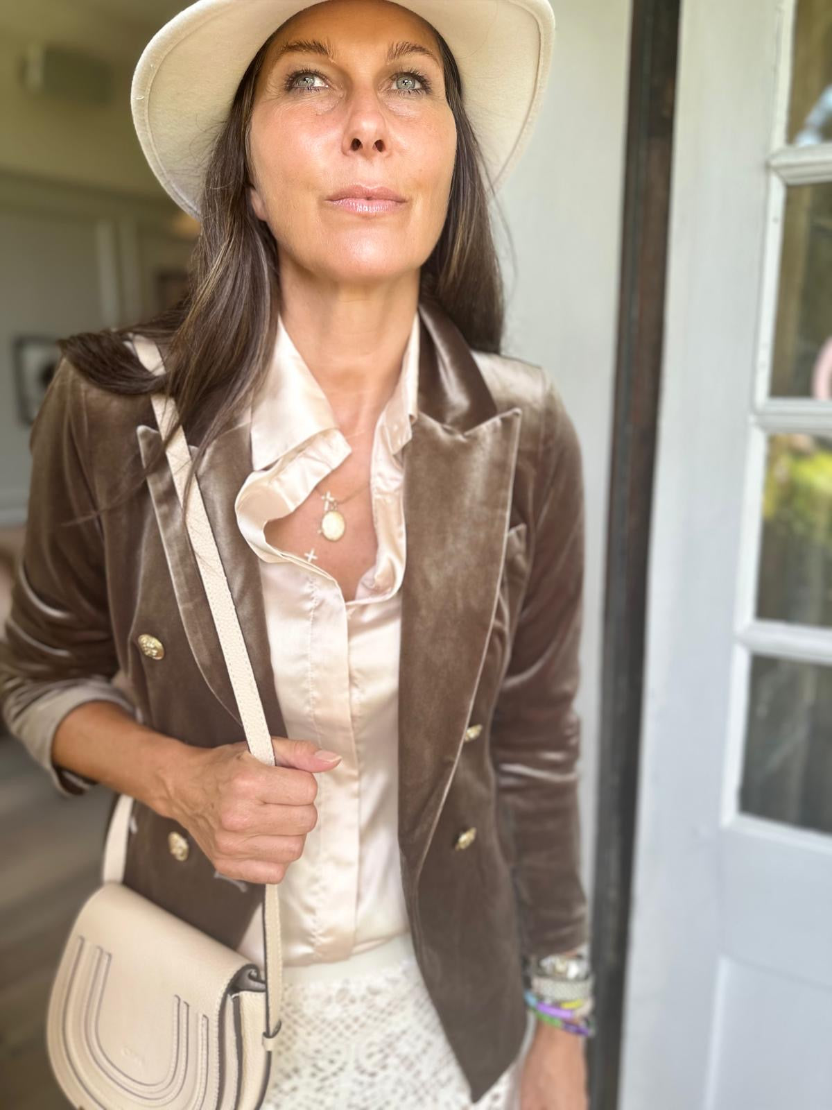 Camille Satin Shirt Champagne