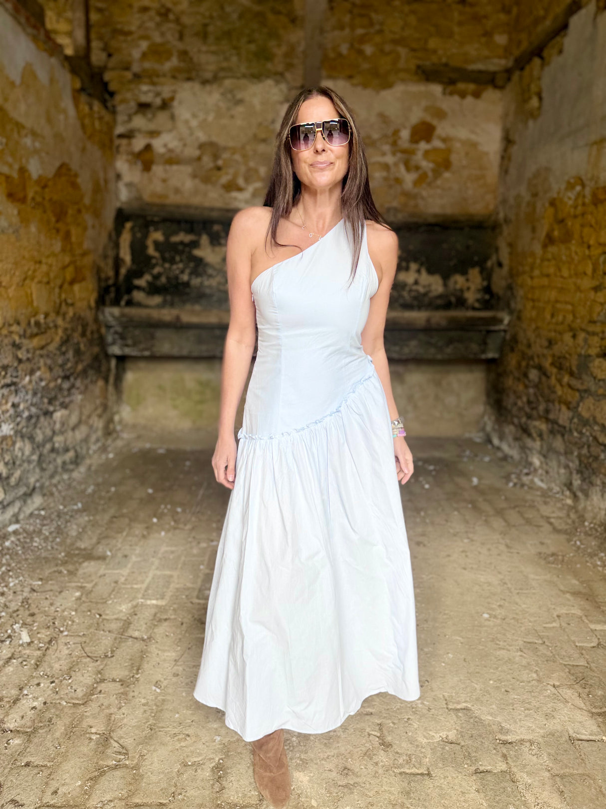 Louise One Shoulder Dress - Sky Blue