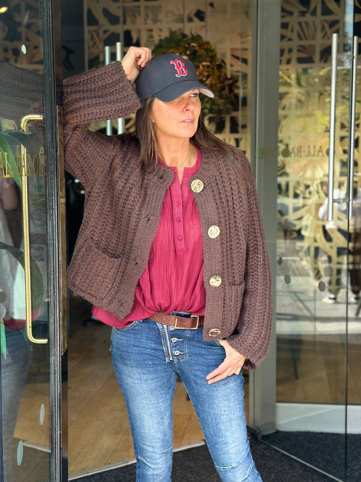 Saira Gold Button Cardigan - Chocolate