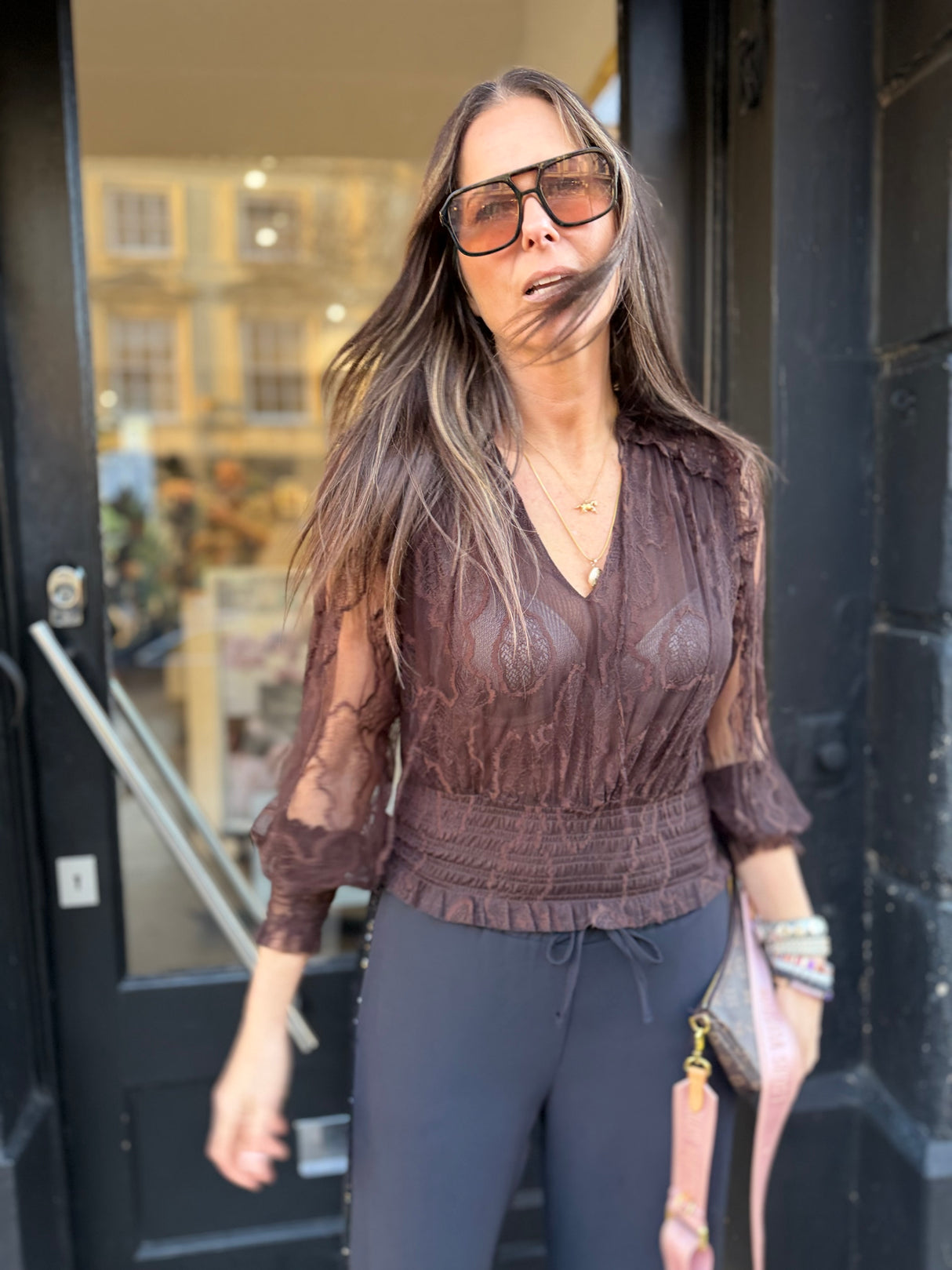 Nolan Lace Top - Chocolate