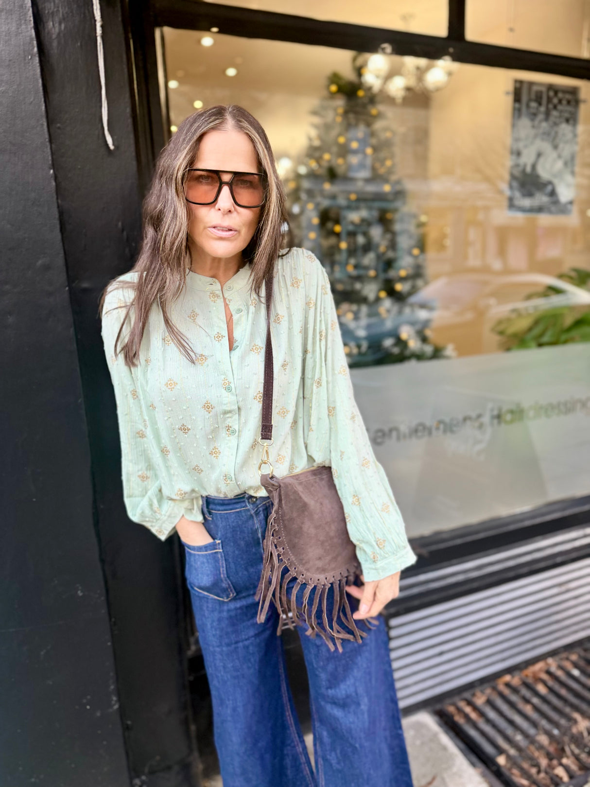 Greta Printed Blouse - Mint